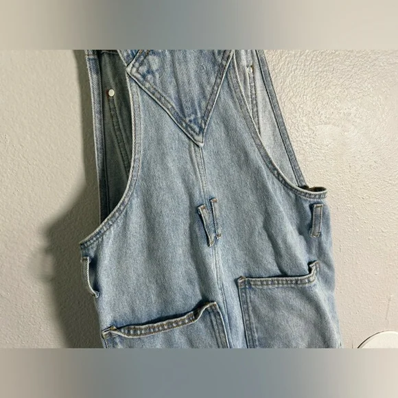Women’s Pull & Bear Denim Overalls Dungarees Light Blue 100% Cotton Sz Small - Picture 6 of 7